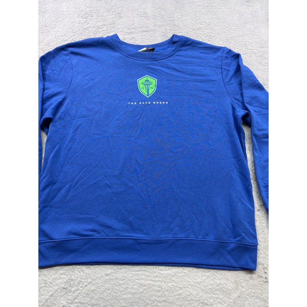 MLS Seattle Sounders FC The Rave Green Sweatshirt Mens XL Blue Space Needle NEW